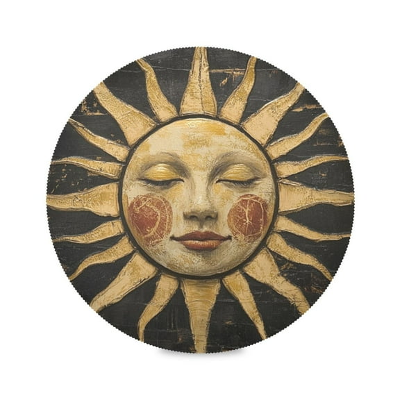 Round Plate Mat 15.4x15.4 Inchesx1 Placemat Table Mat Kitchen Mat Coffee Mat Fabric Thick, Strong Wear-Resistant, Heat Resistance Smiling Sun Pattern