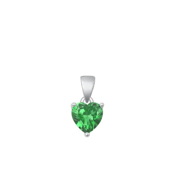 Sterling Silver Heart Simulated Emerald Pendant .925 Solitarie Green Love Charm Jewelry Female