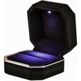 thumbnail image 1 of Luxury Ring Box, Square Velvet Wedding Ring Case Jewelry Gift Box with LED Light for Proposal Engagement Wedding, Black, 1 of 5