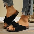 thumbnail image 3 of Rokment Womens Bowknot Cork Footbed Slip on Slides Sandals Beach Casual Suede Open Toe Platform Dress Slippers Comfortable Wide Width Walking Flat Summer Black Size 9, 3 of 6