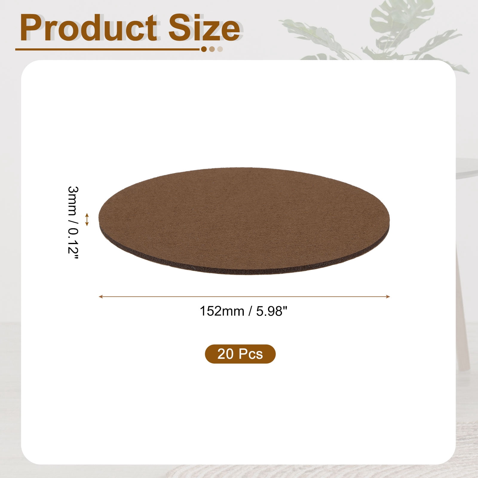 Round Felt Furniture Pads, 20Pack 6" Dia x 0.12" Thick Adhesive Backed Felt Non-slip Anti-scratch Felt Pads Chair Leg Protectors for Protecting Hardwood Floor, Brown