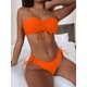 thumbnail image 1 of FASKOB-Bikini Bandeau fruncido liso con cordón para mujer, traje de baño de dos piezas, conjunto de Bikini, traje de baño para playa 2023, 1 of 4