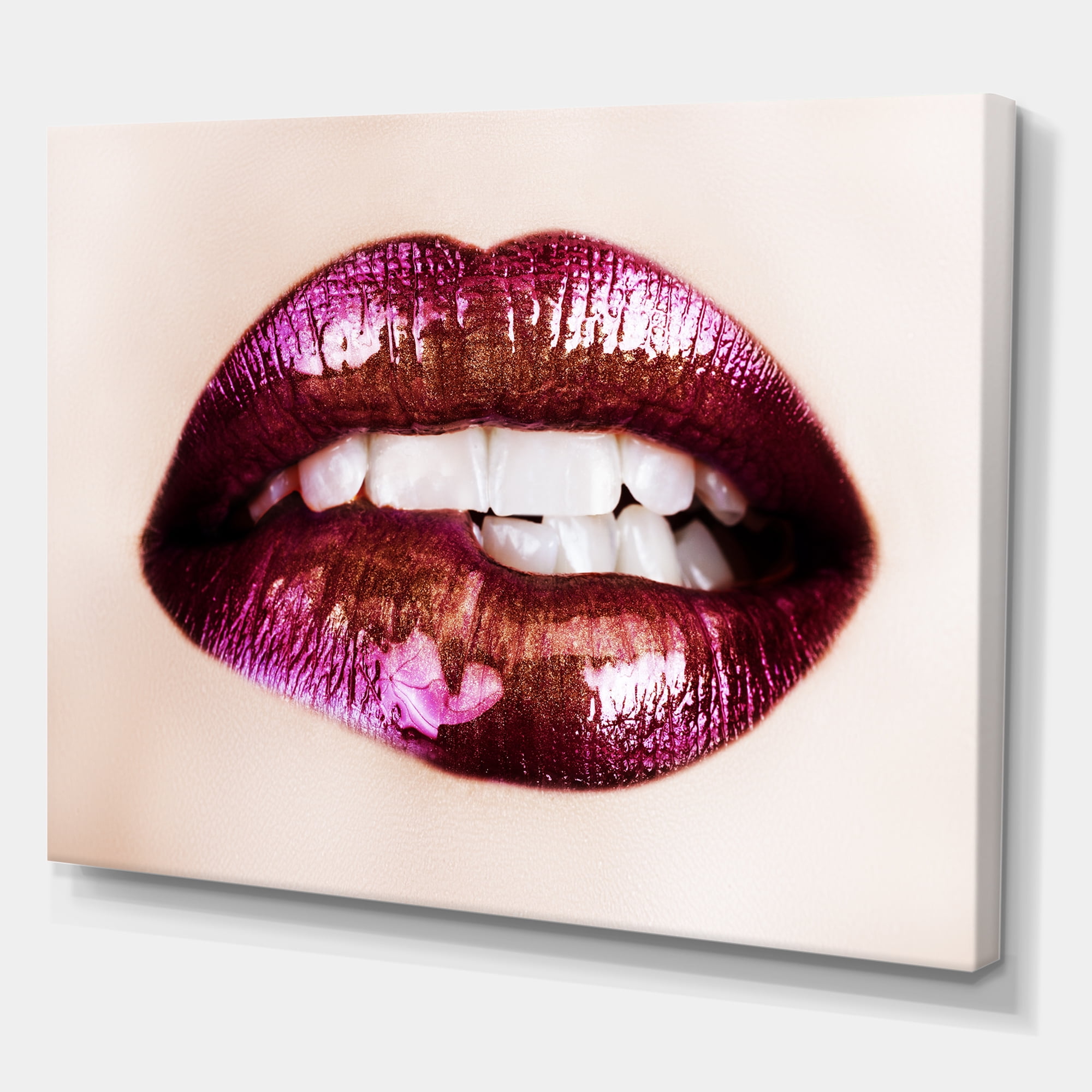 Designart ' Close-Up Of Purple Female Lips ' Modern Canvas Wall Art Print