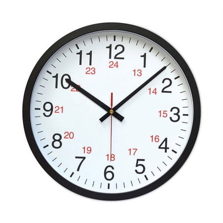 24-Hour Round Wall Clock, 12.63 Overall Diameter, Black Case, 1 Aa (sold Separately) | Bundle of 10 Each