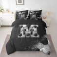 thumbnail image 2 of Castle Fairy Kids Letter Monogrammed M 7-Piece King Bedding Set, Geometric Honeycomb Graffiti Splash Lightweight Sheets, 2 of 8