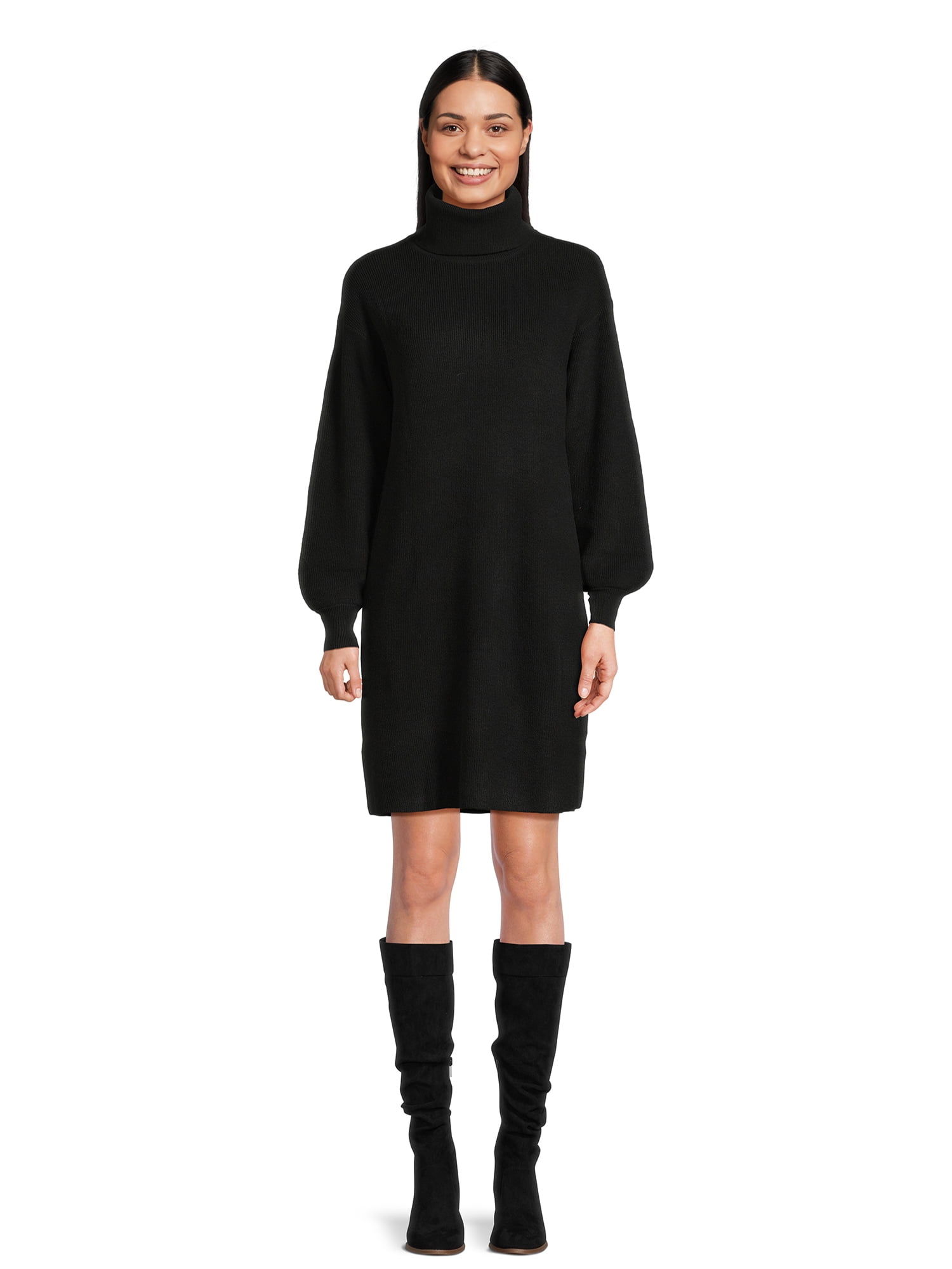 Time and Tru Women's Ribbed Knit Turtleneck Dress, Sizes S-XXXL