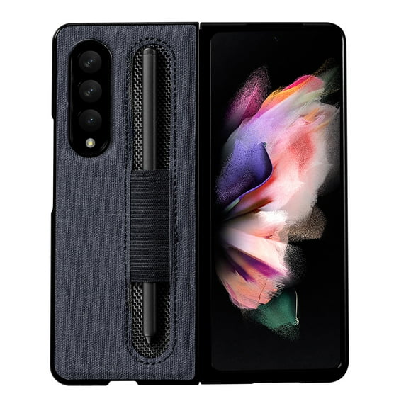 ELEHOLD for Samsung Galaxy Z Fold 4 Luxury Case Cloth Texture Pen Slot Shockproof Anti-Fingerprint Protective Case for Galaxy Z Fold 4,Black