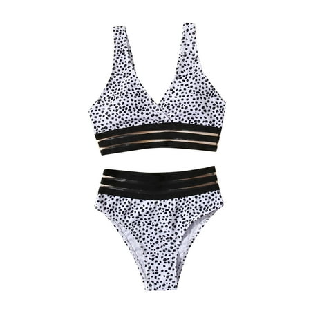 

Girls Swimsuits Size 9 Years-10 Years 2 Piece Sport Dot Prints High Waist Bikini Set Swimwear Beach Baby Bathing Suit White