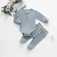 thumbnail image 5 of Infant Baby Knit Outfits Suits, Buttons Round Neck Long Sleeve Romper Top + Elastic Long Pant, 5 of 5