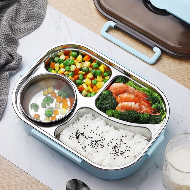 Caja de comida, lonchera de 4 compartimentos Bento Box contenedor de almuerzo hecho a mano con cuidado