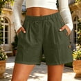 thumbnail image 3 of Bloomae Bermuda Shorts for Women High Waisted Linen Dressy Casual Shorts Elastic High Waist Pleated Wide Leg Summer Button Decor Short Pants with Pockets, 3 of 8