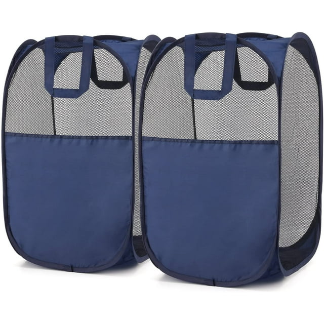 Panier à Linge Escamotable, Lot de 2 Paniers à Linge Escamotables Pliables en Maille