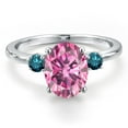 thumbnail image 3 of Gem Stone King 14K White Gold Pink Moissanite and Blue Diamond Engagement Ring for Women | 3.02 Cttw | Oval 10X8MM | Gemstone Birthstone | Size 5, 3 of 6