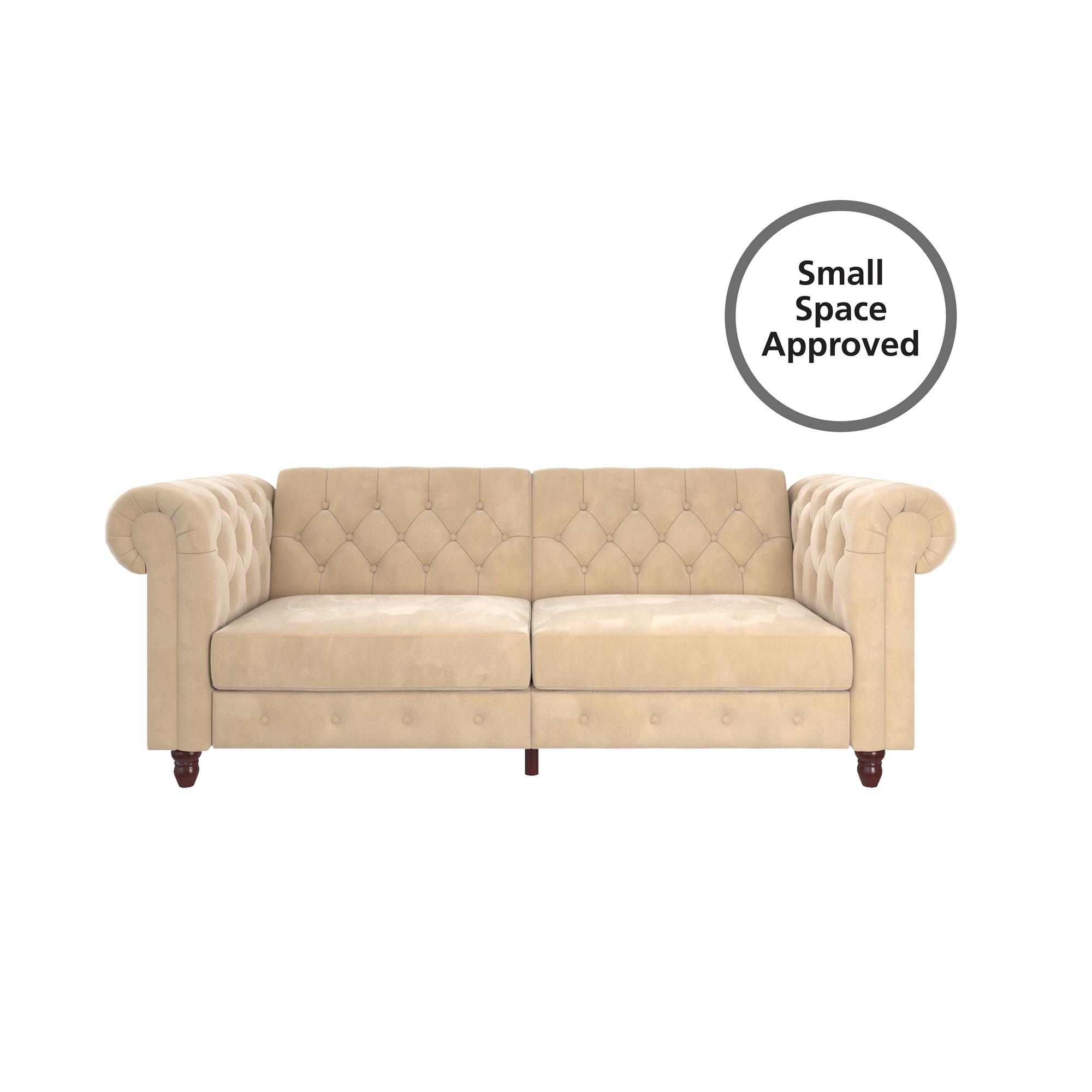 DHP Felix Chesterfield Coil Sofa Futon, Ivory Velvet
