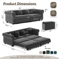 thumbnail image 4 of Chesterfield Sofa, 89 " W 3-In-1 Pull-Out Sofa Bed, Convertible Sleeper Sofa Bed, King Size Sofa Bed, Chaise Lounge, Velvet 3-Seater Sofa with Movable Ottoman, Tufted Design (Gray), 4 of 11