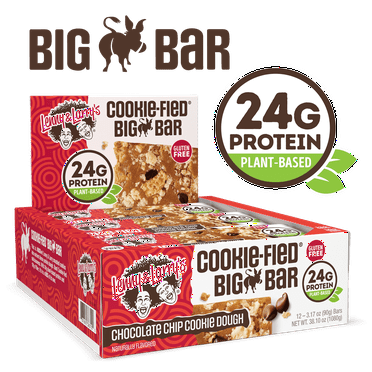 Cookie-fied Big Bar Chocolate Chip Cookie Dough, Plant-Based Protein Bar, Gluten-Free, Vegan and Non-GMO, 12 Count