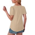 thumbnail image 4 of Otntypg Womens Eyelet T Shirts Loose Fit Scooped Neck Puff Short Sleeve Lace Crochet Hollow out Tunic Blouses Dressy Casual Summer Tops Khaki S, 4 of 7