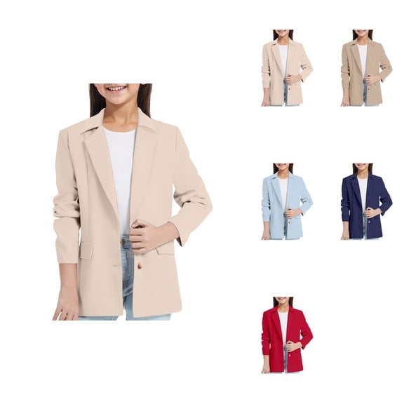 Girls Jacket Long Sleeve Notched Collarss/Lapel Collarss With Inner Pocket Open Front Casual Kids Suit