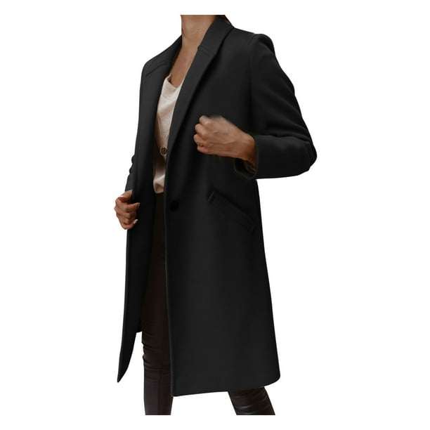 XZNGL Mode Femme Automne Et Hiver Couleur Unie Revers Longueur