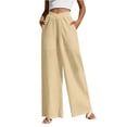 thumbnail image 3 of TaTaai Women's Summer Linen Solid Loose Straight Long Pants Elastic Waist Pockets Design Casual Comfy Lightweight Trousers for Seaside Holidays Gift, 3 of 6