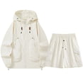 thumbnail image 3 of HVOBTTY Two Piece Sets for Women, Women's Fall Outfits Set Plus Size, Women's Casual Solid Color Long Sleeve Hooded Jacket and Tie Waist and Shorts Sunscreen Set Beige, L, 3 of 5