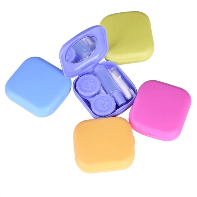 Paquete de 10 estuches coloridos para lentes de contacto con espejo, kit de almacenamiento en remojo duradero, compacto y portátil