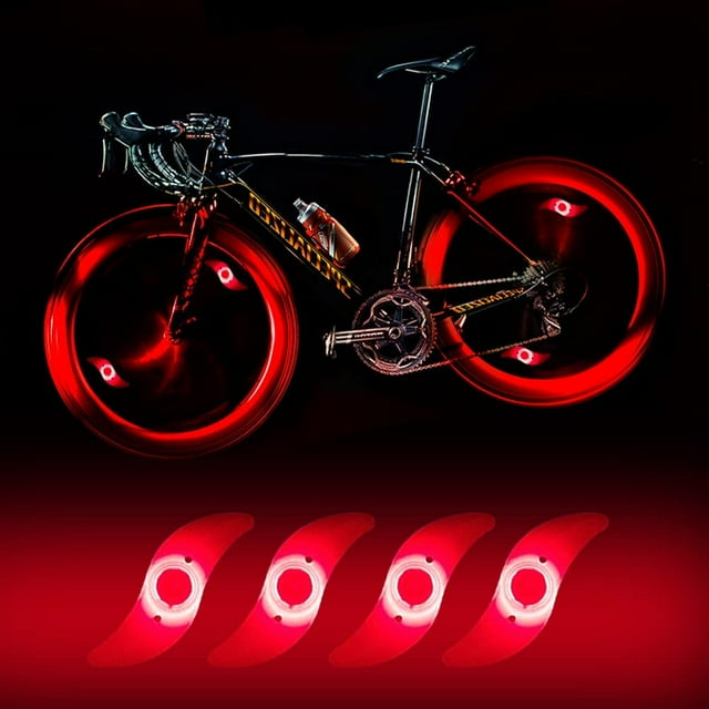 4 x Lumière de Roue de Vélo LED, Lumière de Roue de Vélo LED Étanche avec 3 Modes Clignotants Lampe de Roue de Vélo pour Adulte et Enfant - Rouge