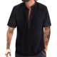 thumbnail image 1 of Playera Elvqul para Hombre de Color Sólido Manga Corta Playa Negro Cuello Mao, 1 of 5