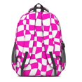 thumbnail image 3 of Pink and White Wavy Checkered Pattern Backpack for School, Cute School Bag with Adjustable Shoulder Straps and Padded Back, 16.9"x12.6"x5.9", 3 of 5