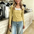 thumbnail image 2 of Little Girls Tops Layering Crew Neck Ruffle Loose Pullover Long Sleeve Color Block Casual Trendy Outfits Yellow 3-4Years, 2 of 5