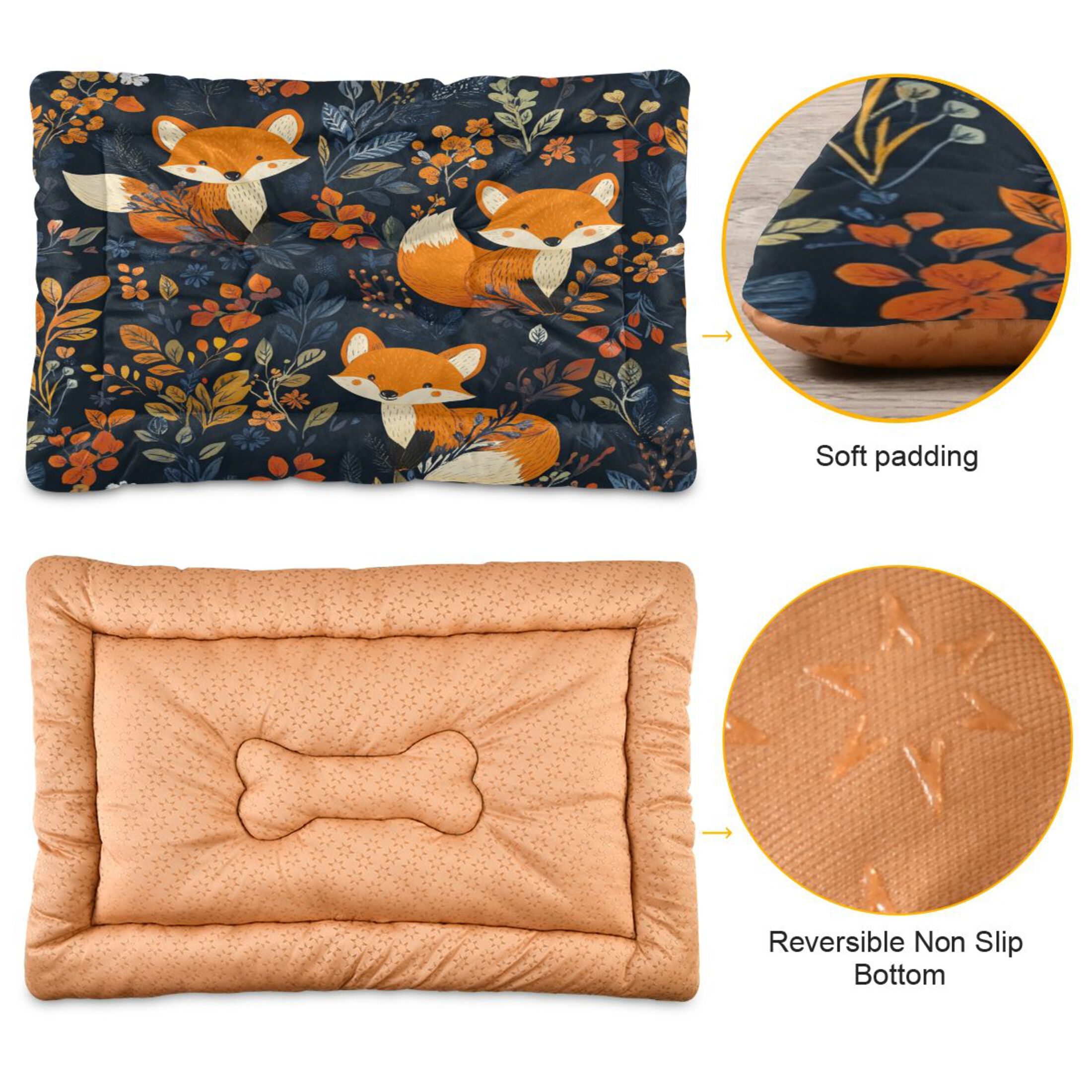Qxltty Cute Fox Pattern Ped Pad Wear-resistant and Hard to Bite Through Sleeping Pad for Small Medium Large Dogs Winter Pet Bed 36×24in