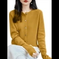 thumbnail image 3 of Suéter de Larga con Cuello Redondo de Color Liso para Mujer, Chaqueta de Punto Combinable para y Otoño Amarillo Mostaza XXL, 3 of 8