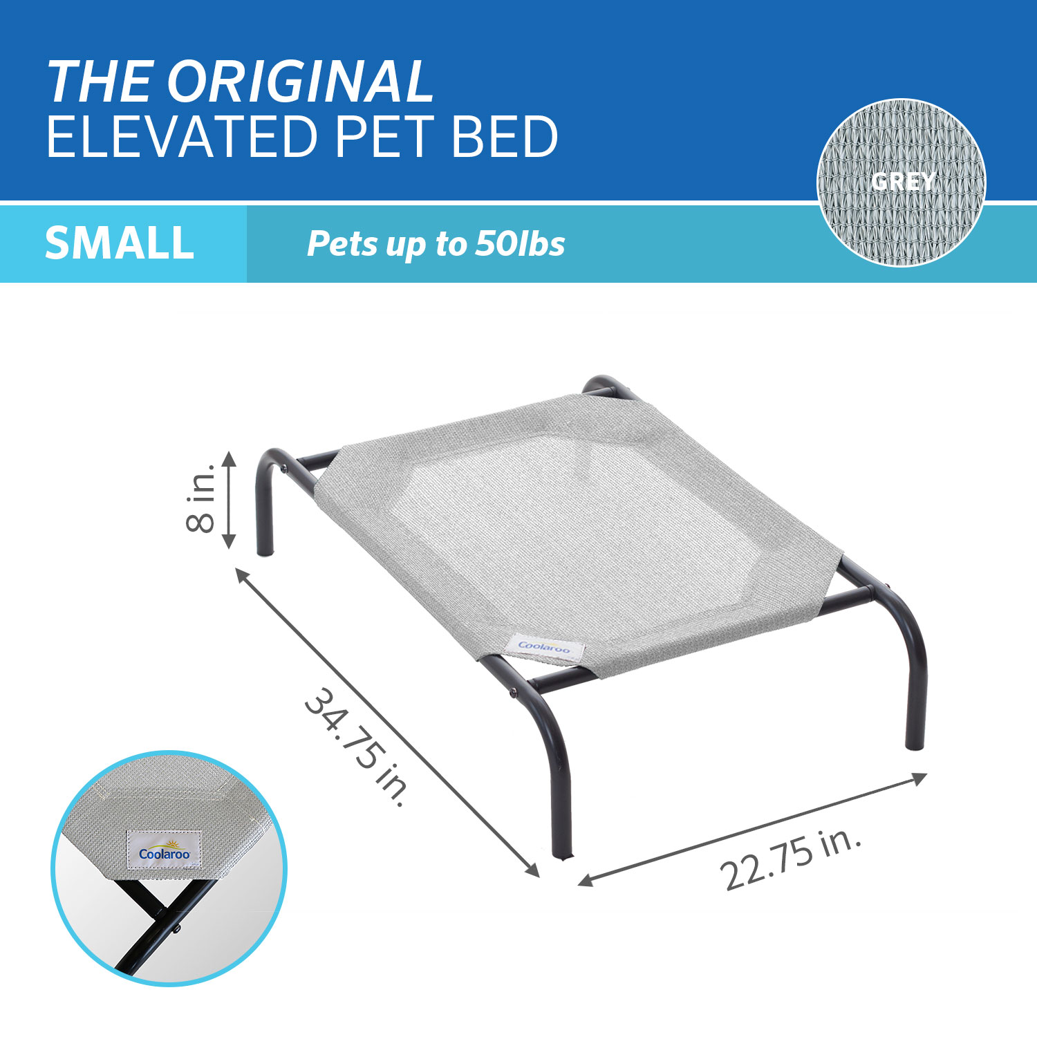 Coolaroo Original Elevated Small Dog Bed, Gray photo 5