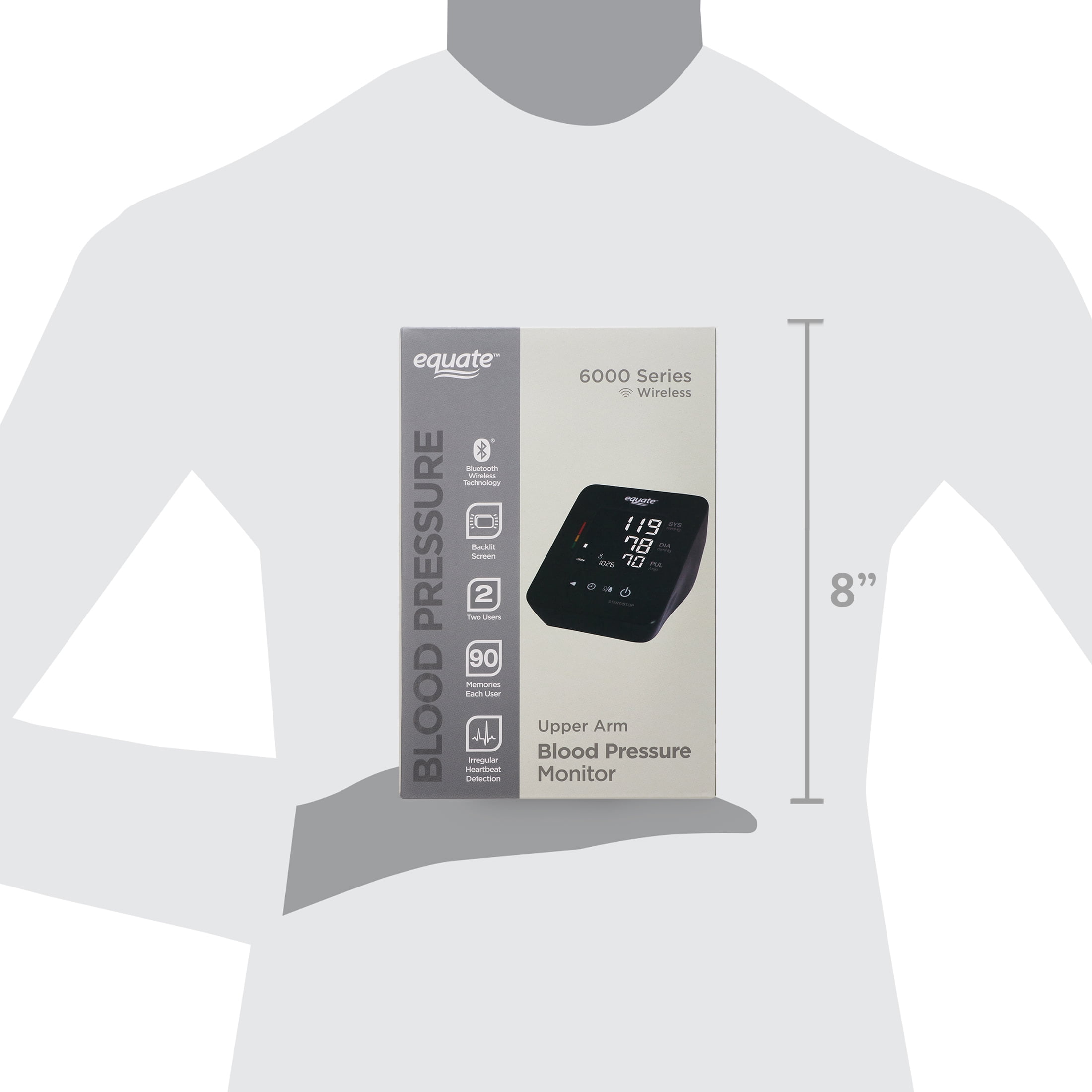 Equate 8000 Series Premium Upper Arm Cuff Blood Pressure Monitor. Equipped  with Bluetooth wireless technology. 