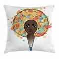 thumbnail image 1 of Funky Throw Pillow Cushion Cover, Portrait of a Woman with Luxuriant Hair in the Style of an African Colorful Print, Decorative Square Accent Pillow Case, 20 X 20 Inches, Multicolor, by Ambesonne, 1 of 2