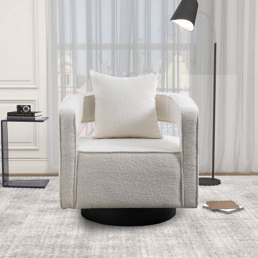 Leumius Swivel Accent Chair with Open Back,Modern Single Sofa Chair With Weathered Base for Nursery Bedroom Living Room Hotel Office, Club Chair Leisure Arm Chair for Lounge,Ivory Boucle