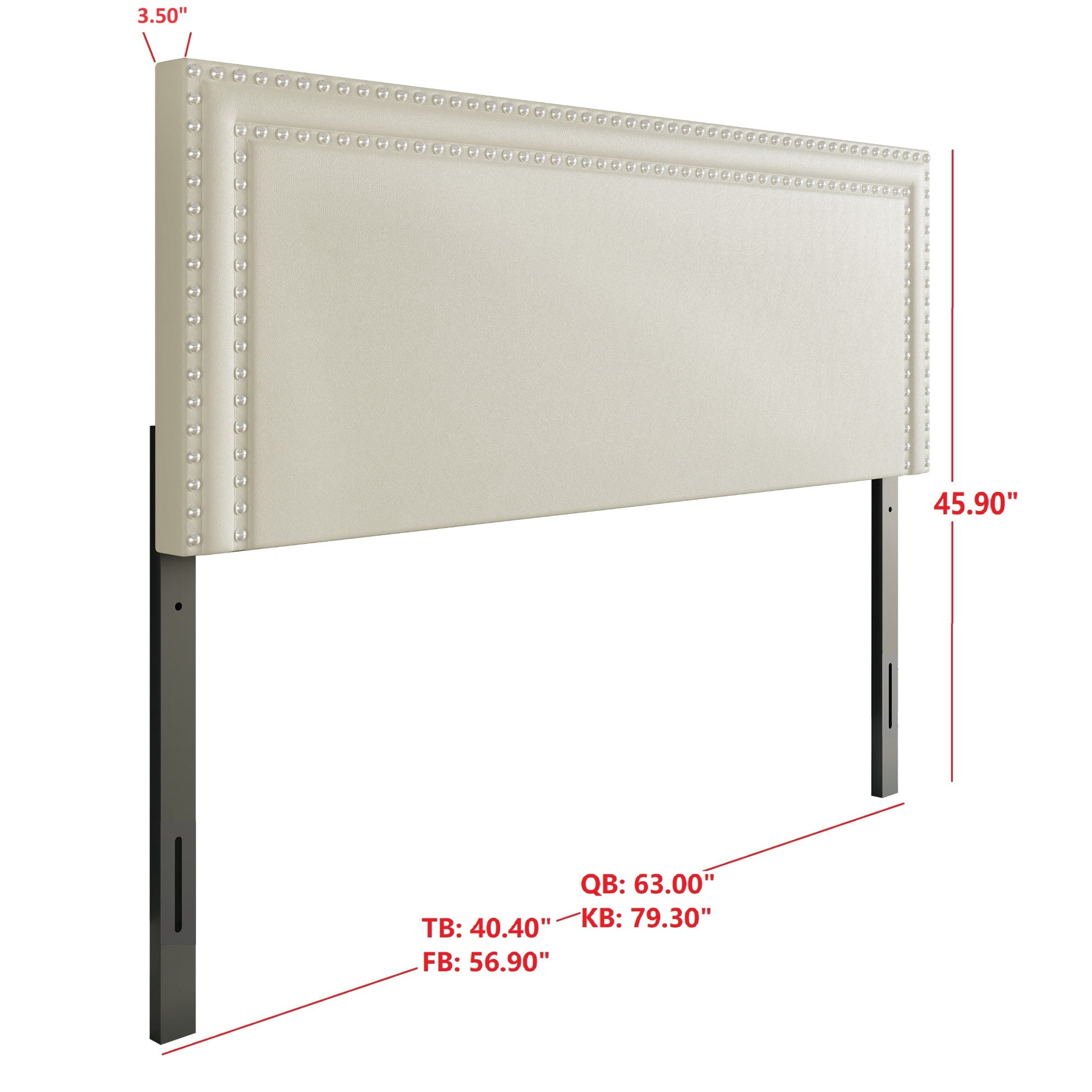 Home Design Sarasota Twin Upholstered Headboard with Double Nailhead Trim and Foam Padding, Cream, Easy Assembly
