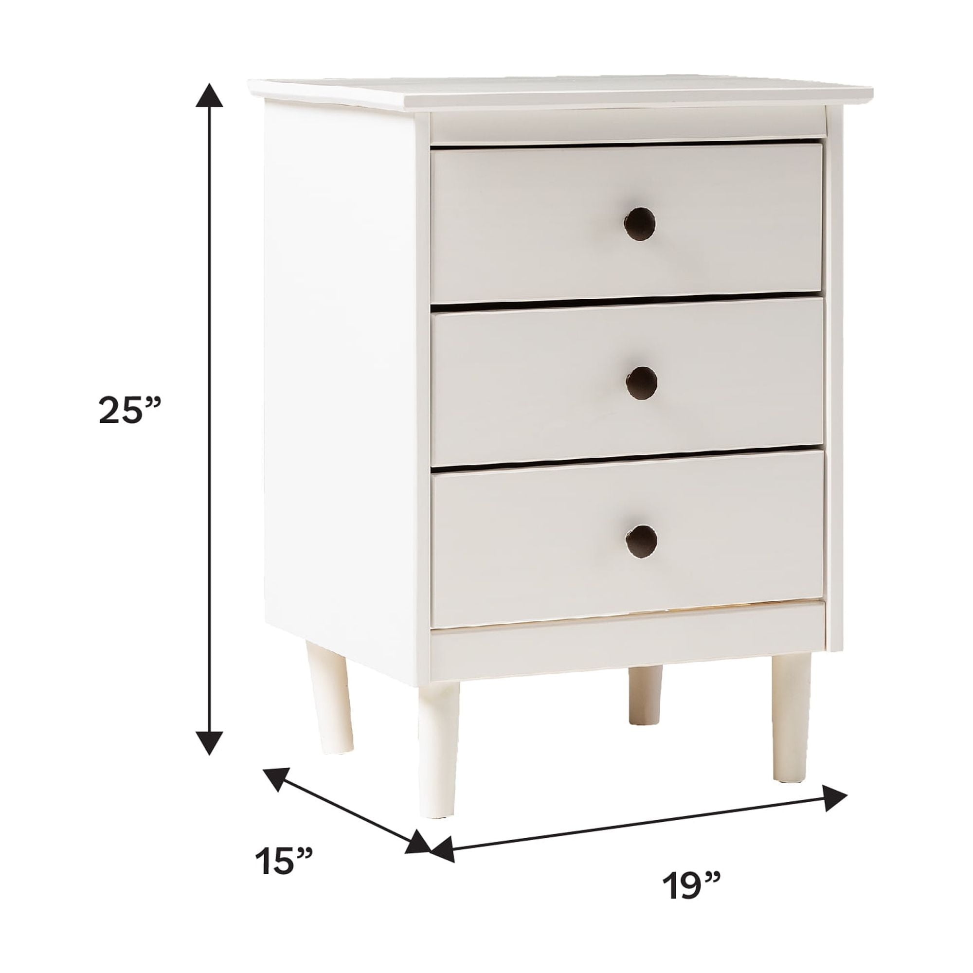 Walker Edison Madeline 3-Drawer White Nightstand