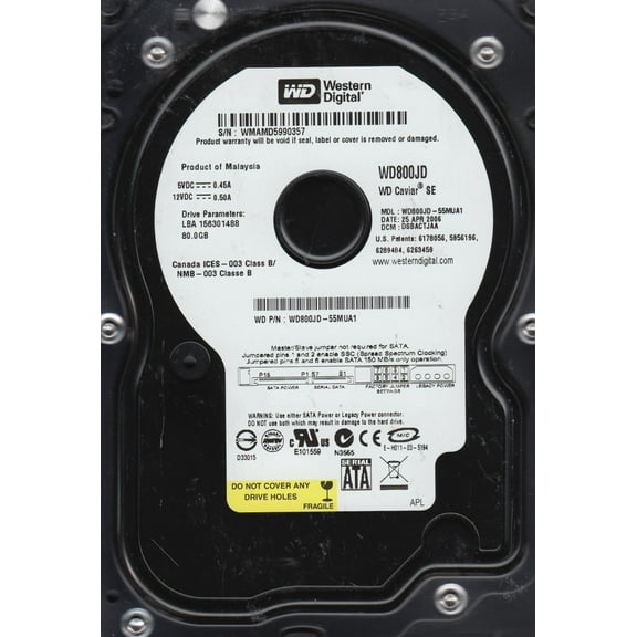 WD800JD-55MUA1, DCM DSBACTJAA, Western Digital 80GB SATA 3.5 Hard Drive