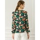 thumbnail image 5 of Blusa con cuello En V y lazo floral Allegra K camisa de manga larga con volantes y trompeta vintage Verde M, 5 of 6