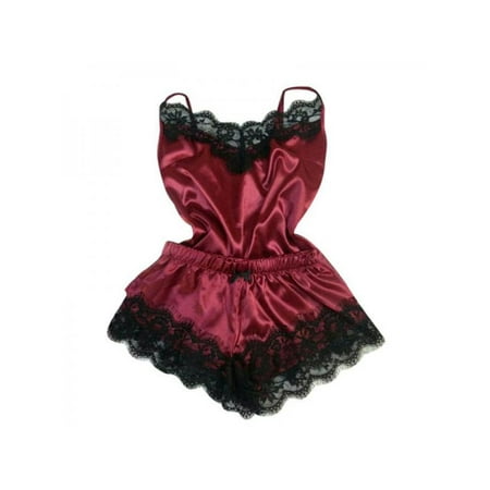 

Ladies Sexy Lace Sling Tops+Openwork Lace Elastic Waist Shorts Pajamas Set Home Service Nightwear