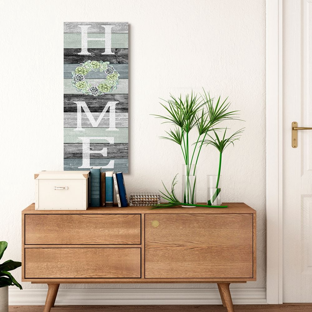 Stupell Industries Succulent Wreath Welcome Home Sign Green Black Canvas Wall Art Design by Kim Allen, 17" x 40"