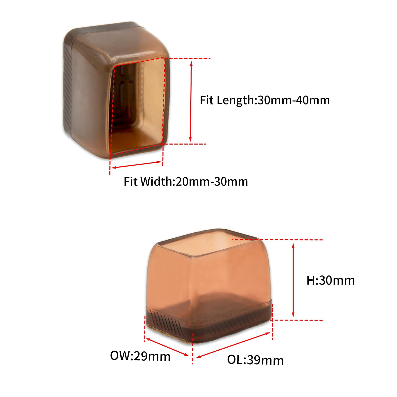 Flyshop 8PCS Durable Rectangle Chair Leg Caps with Felt Pads Prevent Scratches Reduce Noise Protective Caps Felt Furniture Pads Floor Protectors, Light Brown, Small: 30 to 40mm x 20 to 30mm (L x W)