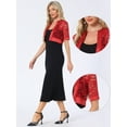 thumbnail image 2 of DARING DIVA Women's Lace Shrug Bolero Satin Panel Crop Cardigans M Red, 2 of 5