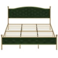 thumbnail image 2 of Full Size Bed Frame with Velvet Upholstered Button Tufted Headboard, Heavy Duty Mattress Foundation with Wood Slats, Green, 2 of 6