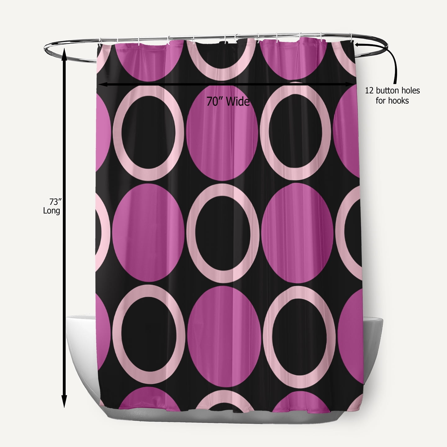 Simply Daisy 70" W x 73" L Mod Circles Polyester Shower Curtain, Orchid [1 Ct]
