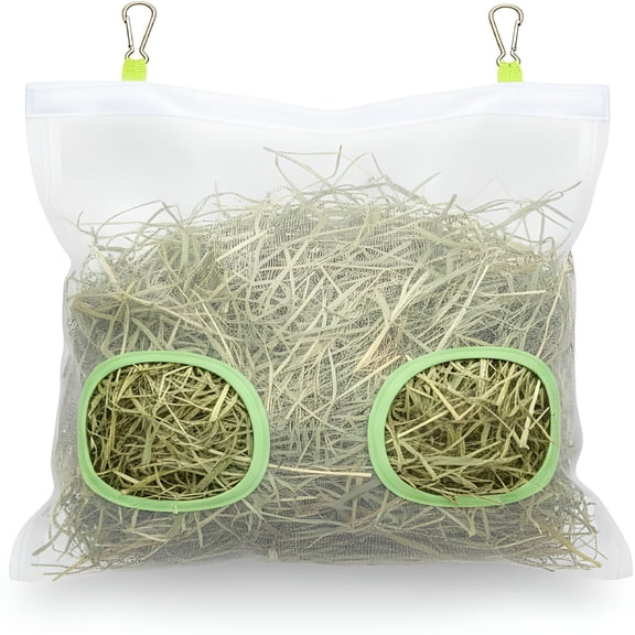 ACDANC Rabbit Hay Feeder Bag,Chew-Resistant Dual-Hole Slow Dispenser for Bunny&Guinea Pigs 9.8X11Inches
