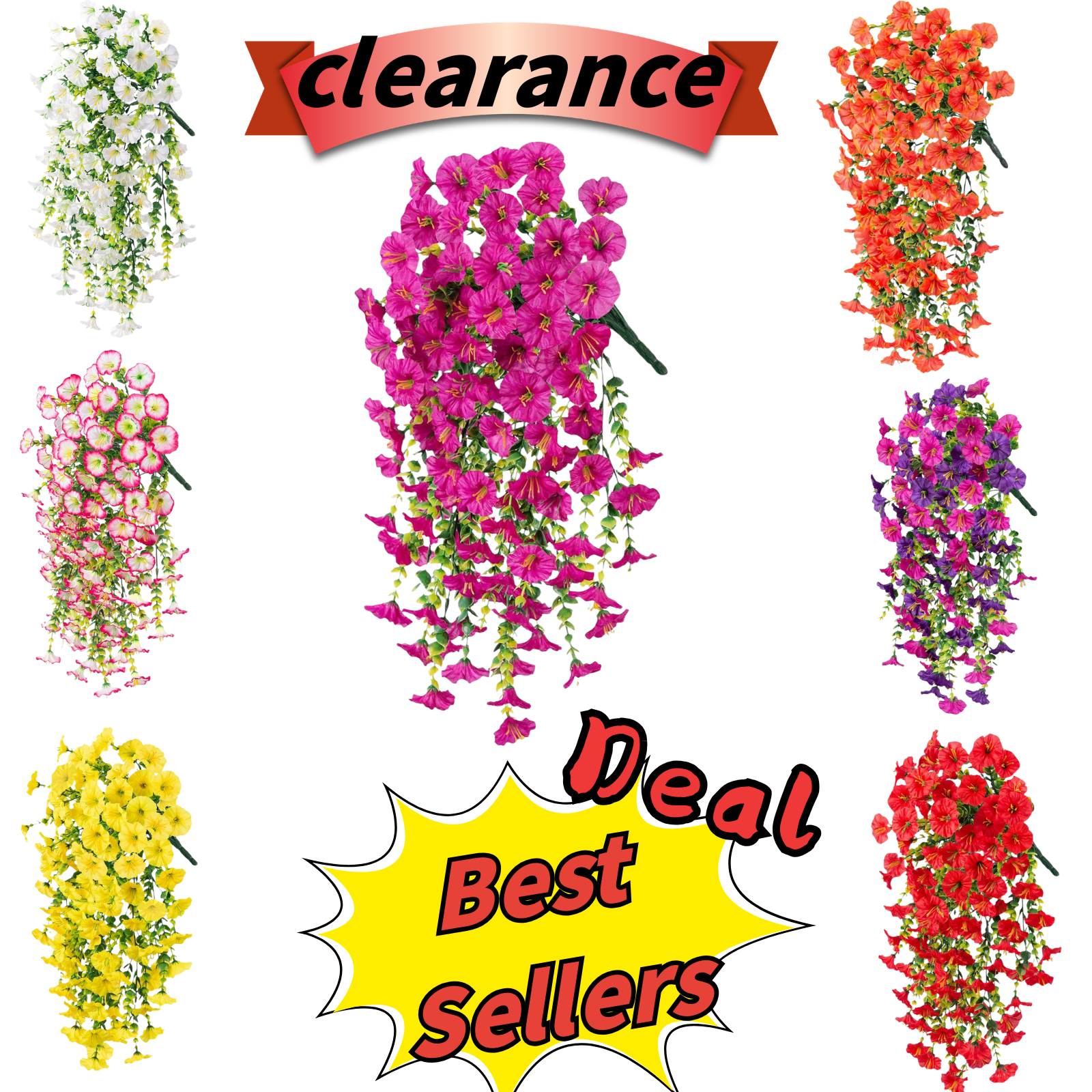 Utoimkio Artificial Faux Hanging Plants Flowers Vines for Outdoor Outside Summer Decoration,29.5 inch Fake Silk Flower for Front Porch Balcony - Hot Pink