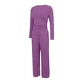 thumbnail image 3 of Chroia Women's 2 Piece Lounge Set - Long Sleeve Crop Top Wide Leg Pants Casual Sweatsuit, 3 of 5