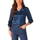 thumbnail image 1 of Blusas de oficina casuales para mujeres INSPIRE CHIC, con mangas 3/4, cuello en V, camisa de satén, tama?o S, azul oscuro, 1 of 1